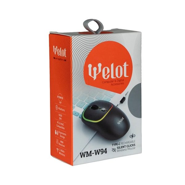 موس بی‌سیم شارژی ویلوت مدل WM-94 سایلنت RGB با دانگل USB و دقت 1600DPI - Image 2